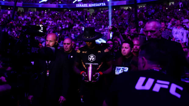 Israel Adesanya making an entrance at UFC 276