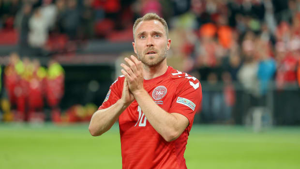 Christian Eriksen playing for Denmark in the Nations League.